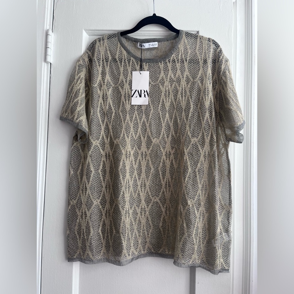 Zara Silver and Gold Mesh Knit Top
